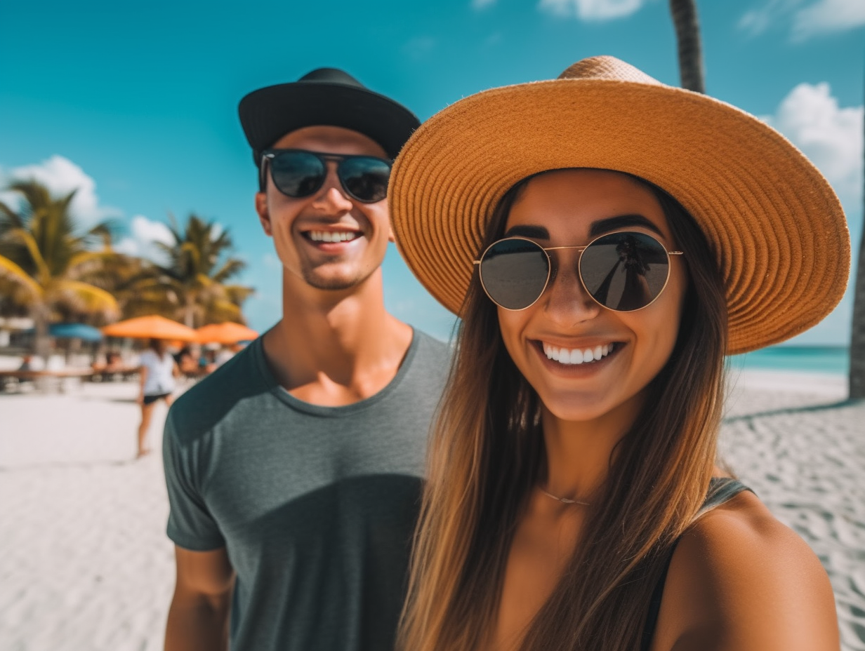 A couple enjoying their time on a Hawaiian beach.