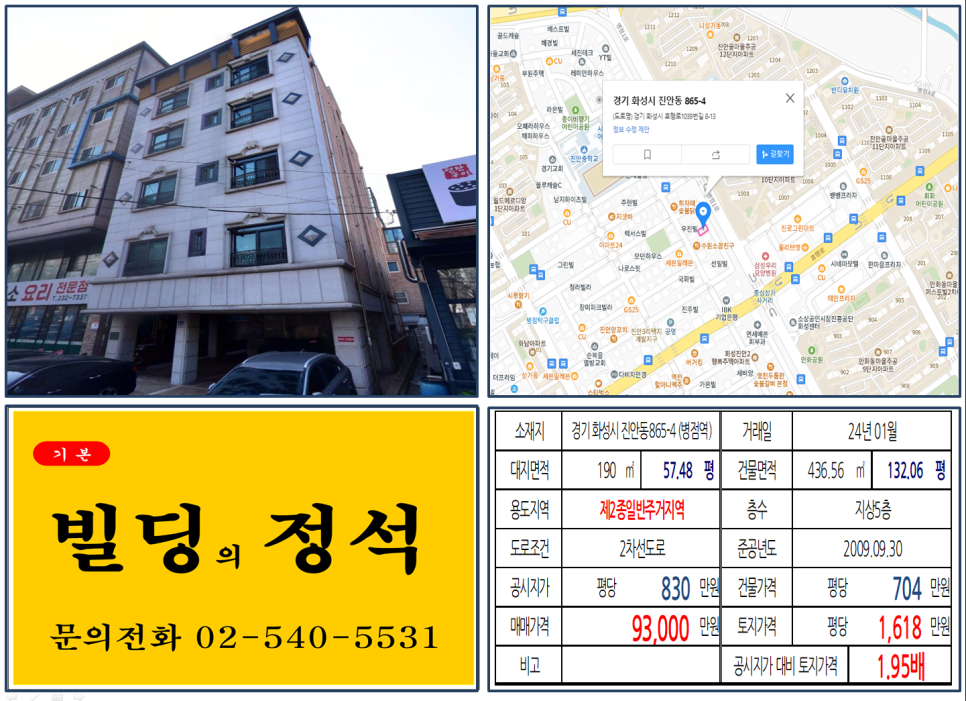 경기도 화성시 진안동 865-4번지 건물이 2024년 01월 매매 되었습니다.