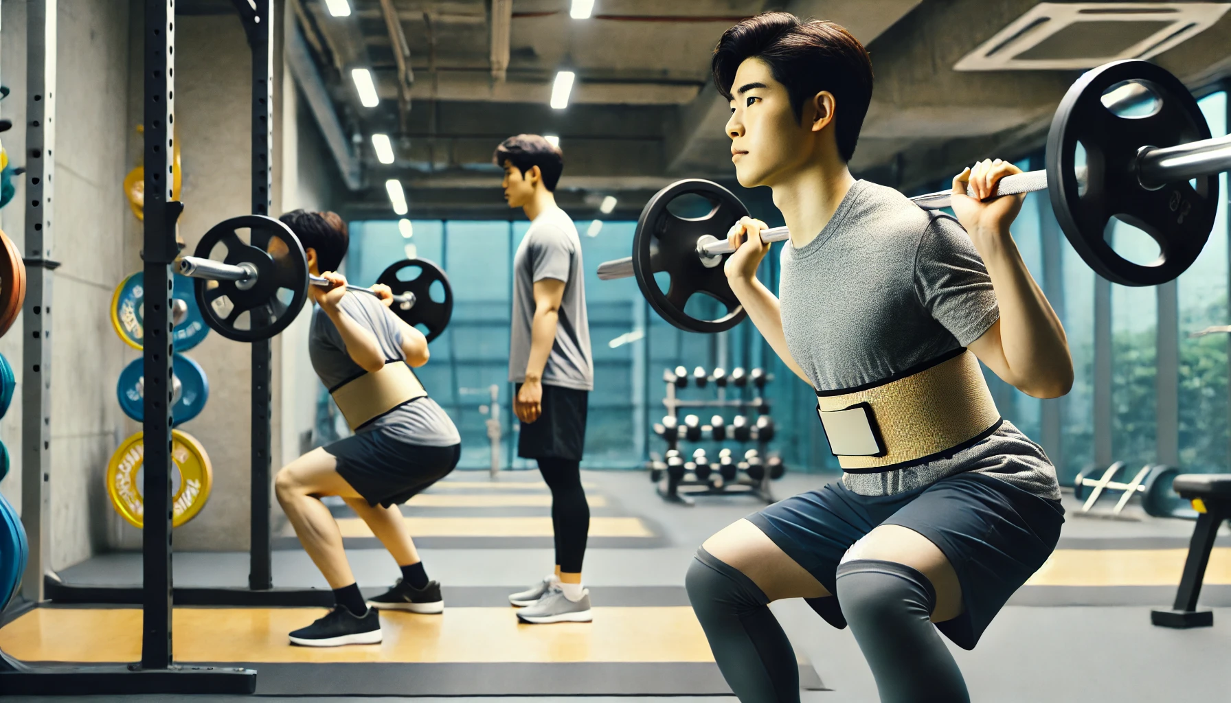 허리를 보호하며 운동하는 모습