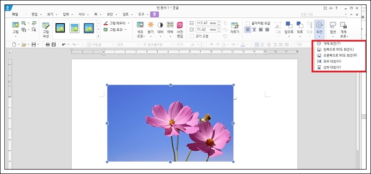 그림 회전 시 사용할 수 있는 5가지 회전 메뉴