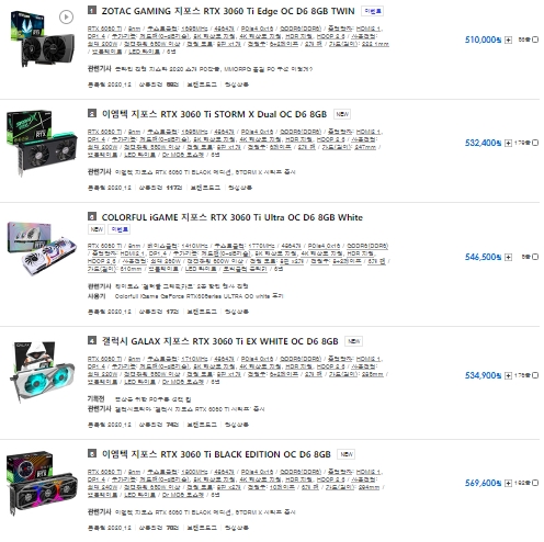 엔비디아(Nvidia) RTX3060ti 최저가 및 추천제품 알아보기