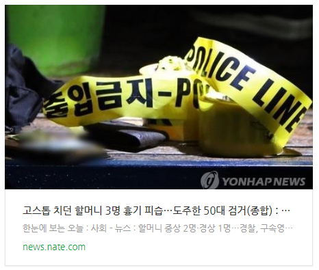  [뉴스] 고스톱 치던 할머니 3명 흉기 피습…도주한 50대 검거(종합)