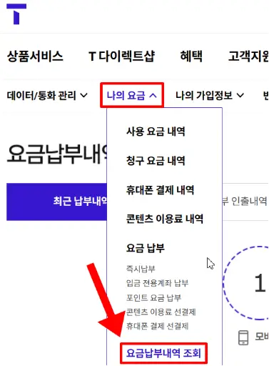 T world 사이트에서 요금 납부 내역 조회 방법