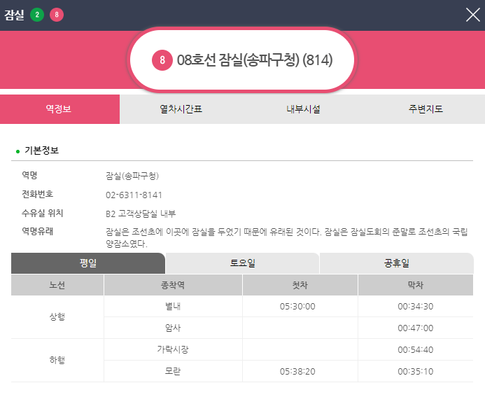 서울지하철 8호선 노선도 크게보기