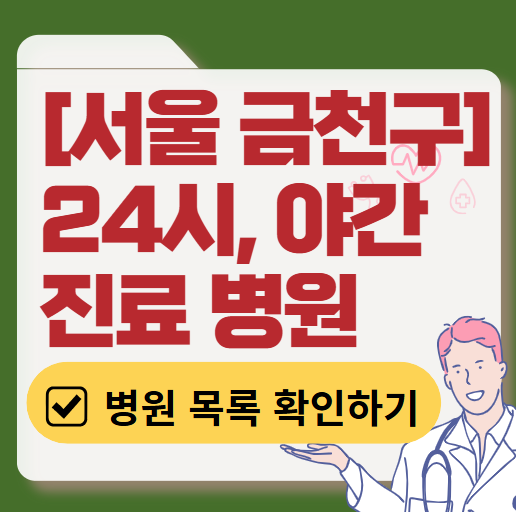 서울 금천구 야간 진료, 24시간 운영 병원 리스트 ❘ 저녁·밤에도 진료하는 병원 총정리 ❘ 응급실 아니어도 진료 가능한 의원 목록 및 증상별 병원 찾기