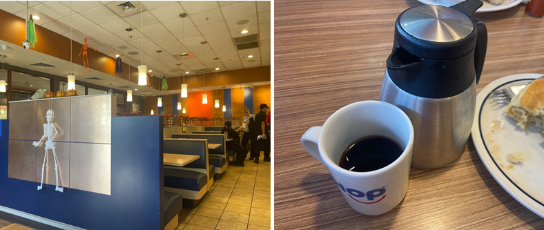 다이너(Diner) 형식의 아이합 부스 좌석과 커피 사진