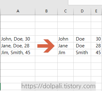 엑셀 문자열 데이터 구분 기호로 나누기