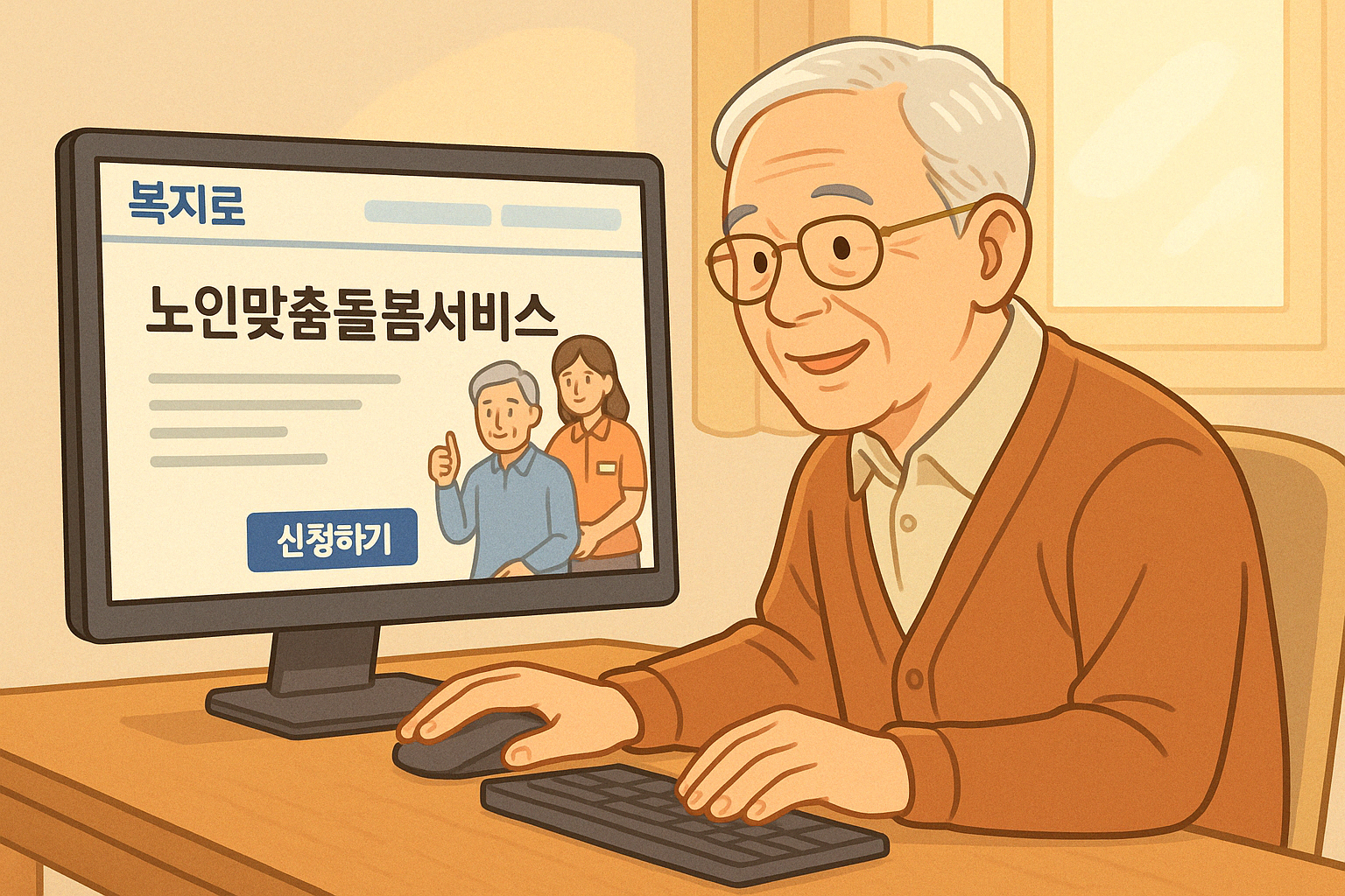 노인맞춤돌봄서비스 신청하는그림