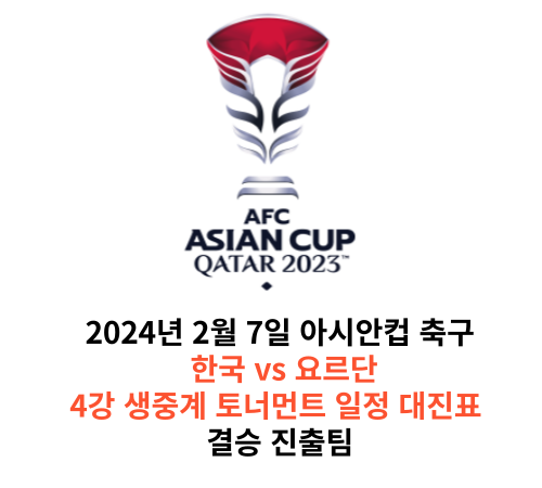  2024년 2월 7일 아시안컵 4강 일정 생중계  대한민국 요르단 토너먼트  대진표 시간 결승 일정 결승 진출팀 하이라이트 다시보기