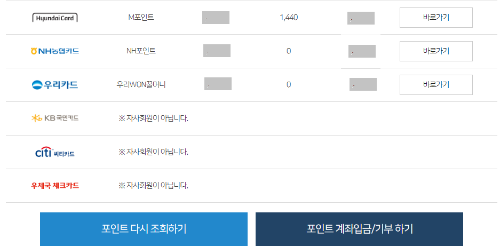 카드사별 카드포인트 확인하기2