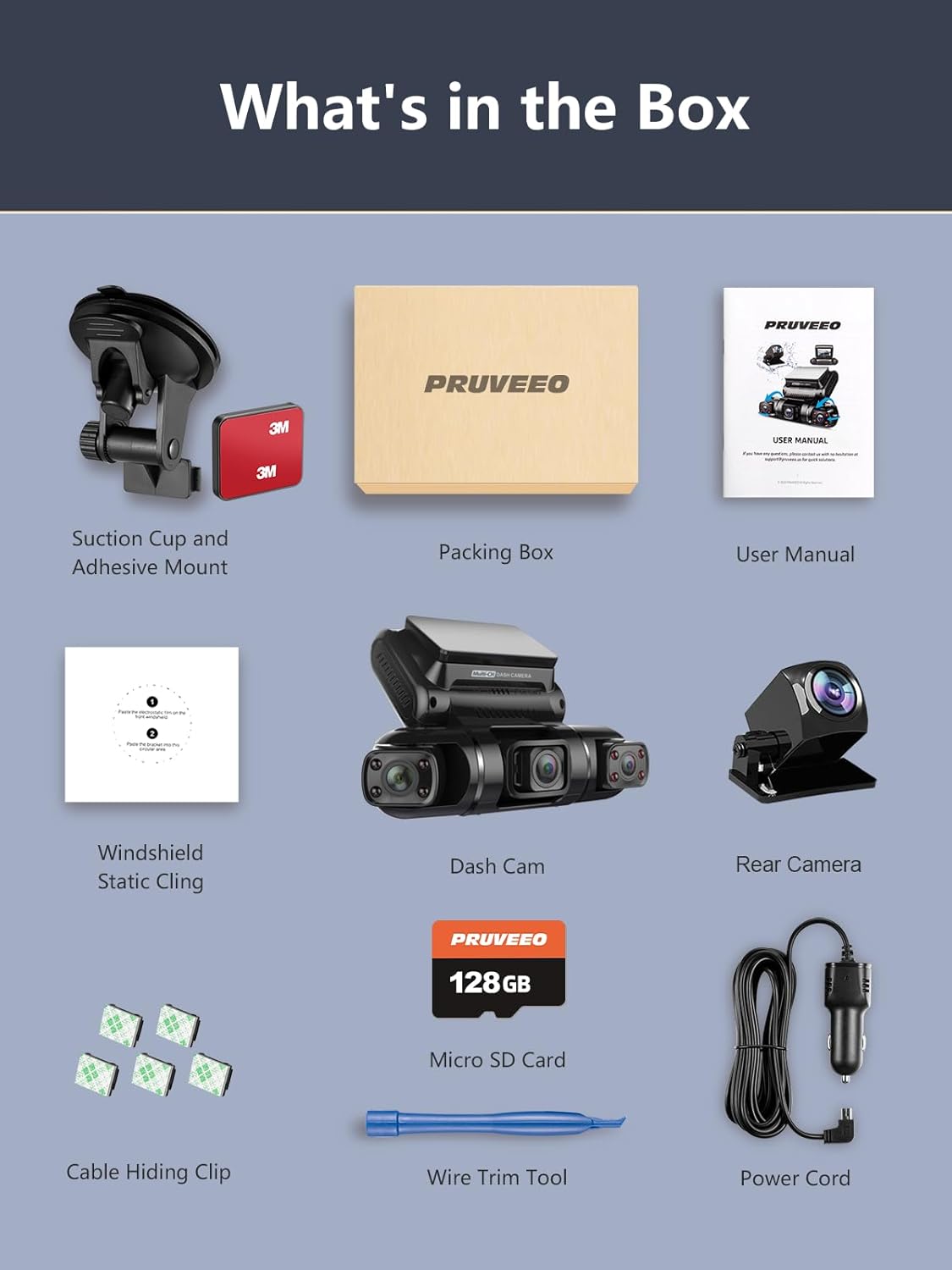 PRUVEEO 360 Degree View 4 Channel Dash Cam Front and Rea