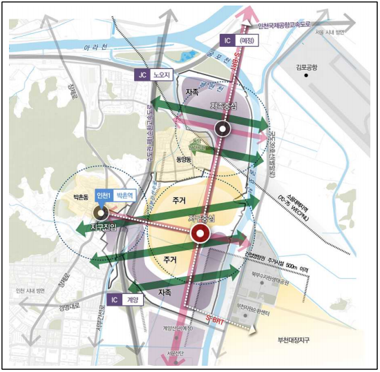 인천계약 테크노밸리 자족중심구역과 주거중심 개발계획