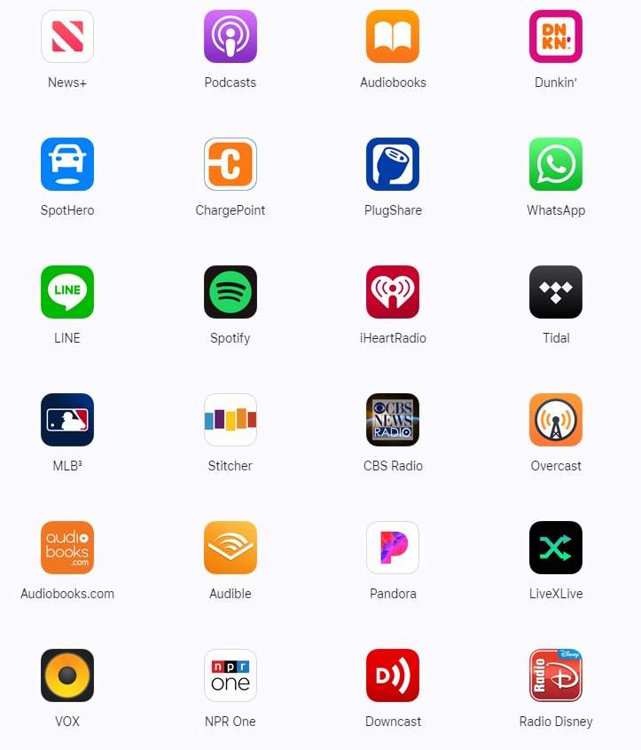 CarPlay 기반에서 지원되는 여러가지 앱들