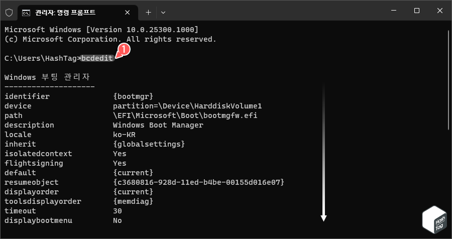 bcdedit 명령 수행