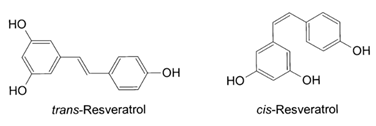 트랜스 레스베라트롤과 시스 레스베라트롤의 분자 구조를 나타낸 그림