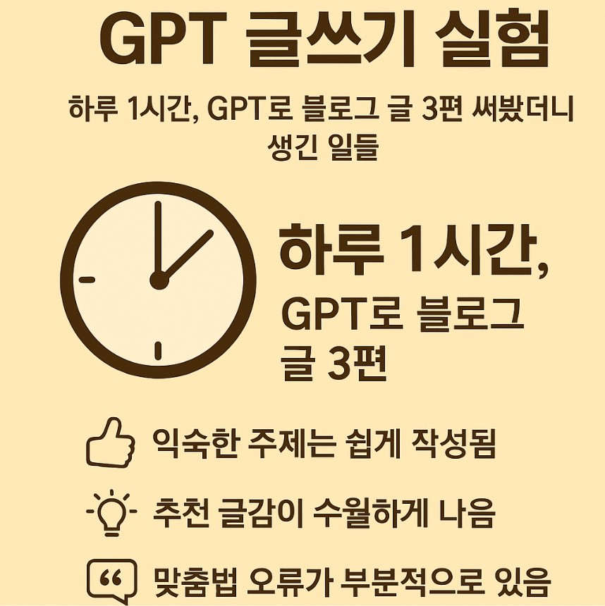 하로 1시간, GPT로 블로그 글 3편 쓰기 내용을 적은 이미지
