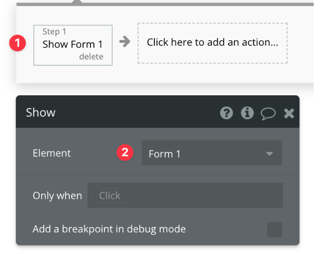 element show / hide action