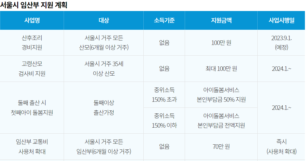 서울시 임산부 지원 계획