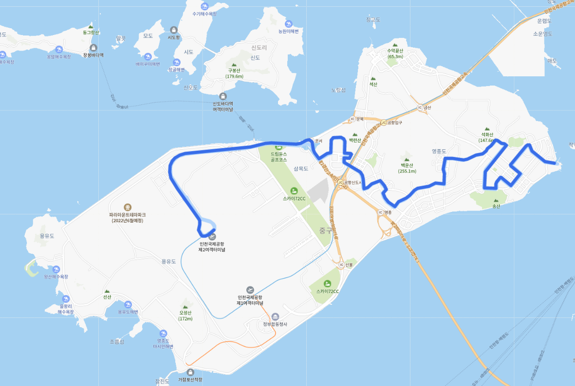  인천 203번버스 노선, 시간표[중산중,영종선착장, 운서역, 인천공항]