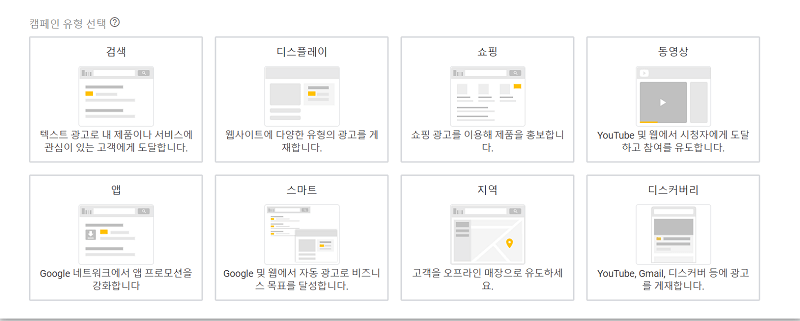 구글애즈에서-캠페인유형-선택할수있는-사진