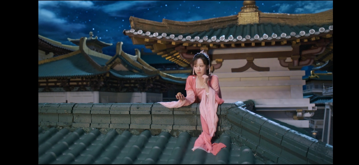 응연과-함께-별을-보던-지붕에 올라가 거북이-선귀를 보며 한숨을 쉬는-안담