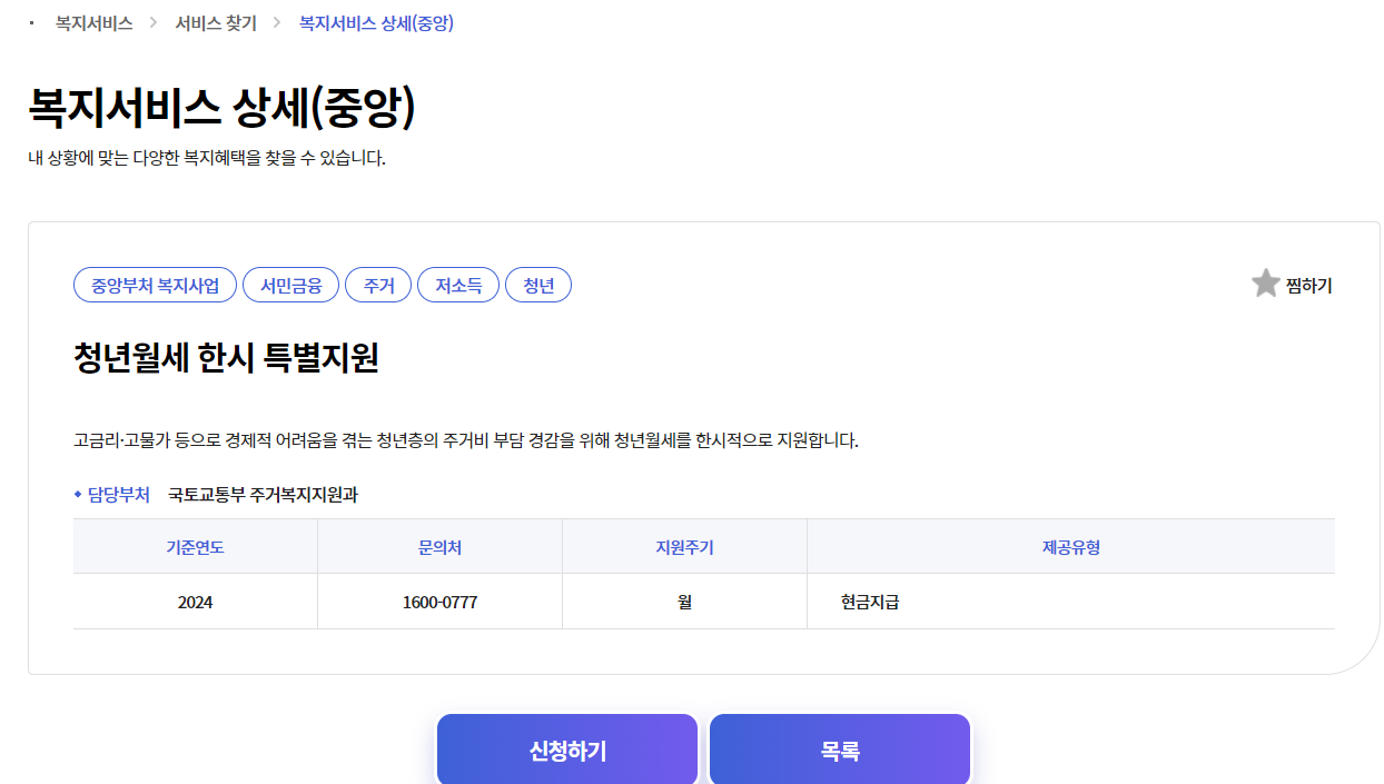  청년월세 한시 특별지원금 신청 소득 조건 확인법