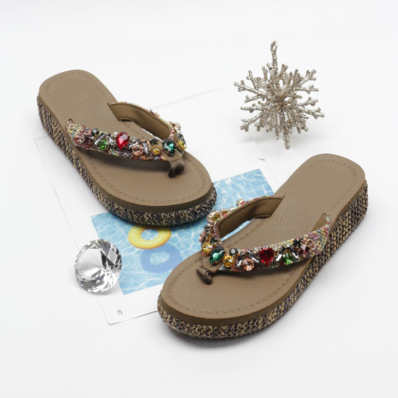  볼드 주얼리끈 4.5cm 웨지 쪼리 슬리퍼