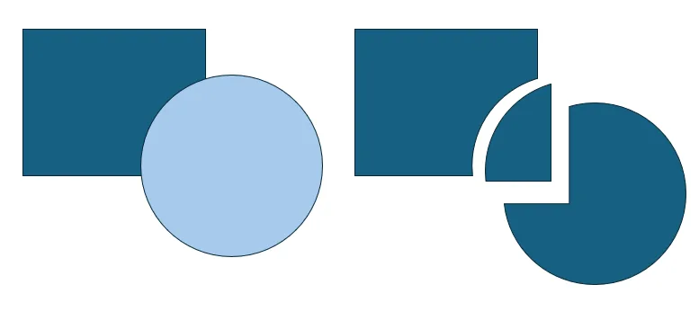 ppt에서 두 도형을 조각으로 설정한 모습