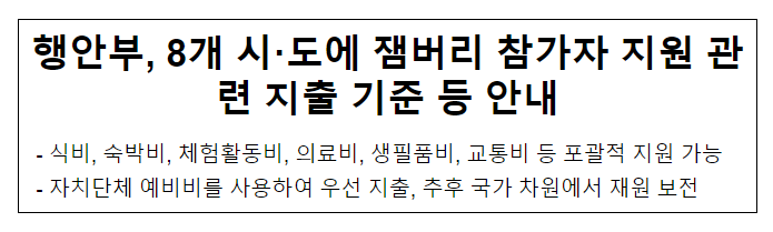  행안부, 8개 시·도에 잼버리 참가자 지원 관련 지출 기준 등 안내