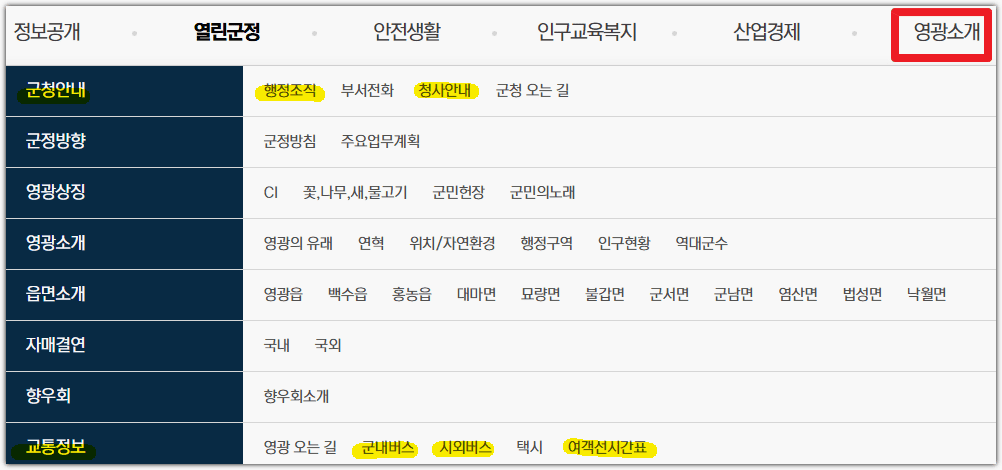 영광군청 홈페이지