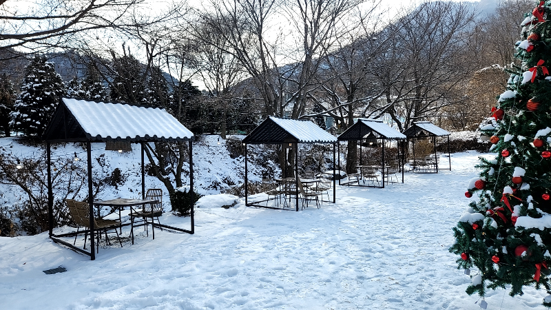 [춘천 카페] 대룡산장 / 아름다운 뷰와 들기름막국수 아이스크림 전문점 - 야외공간