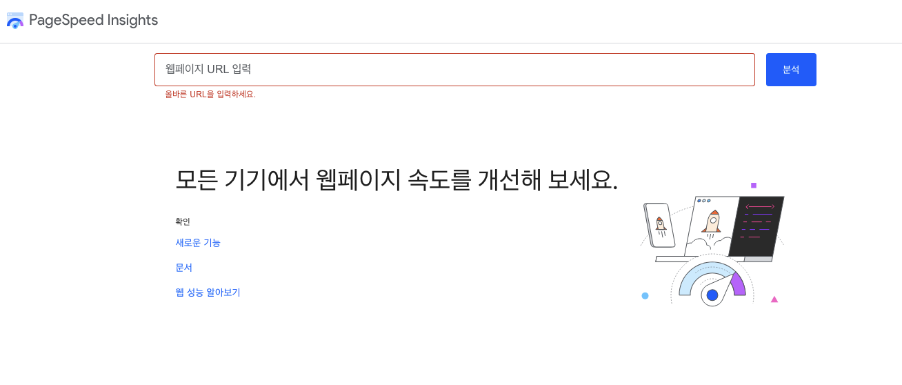 사이트 로딩 속도체크 PageSpeed Insights 접속