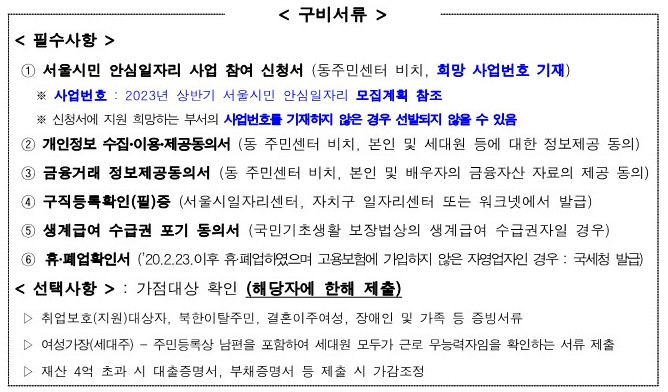 서울시-안심일자리-신청-구비-서류