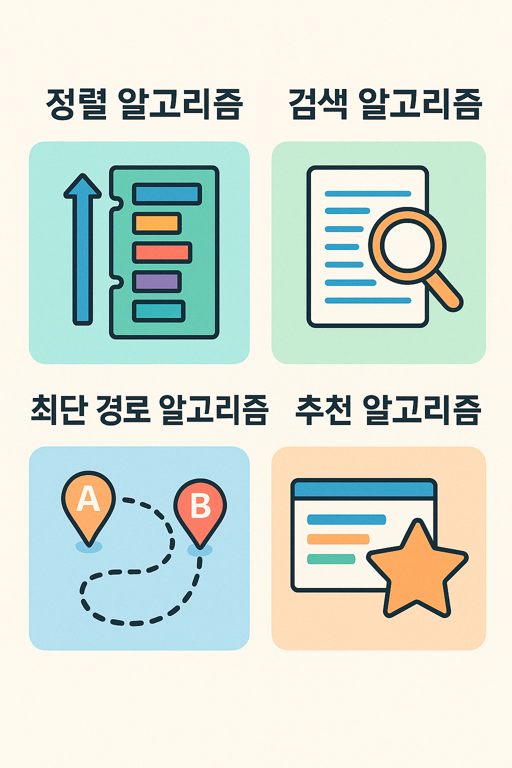 알고리즘 활용 정리(정렬, 검색, 최단경로, 추천 알고리즘)