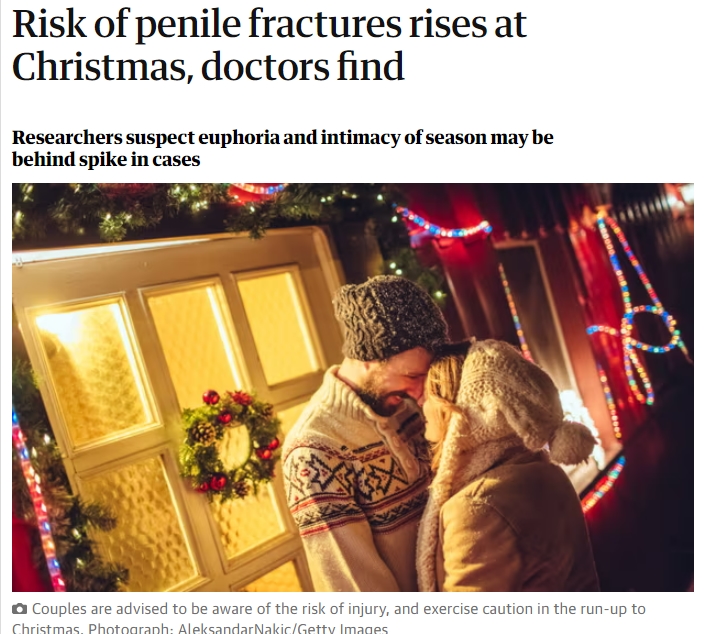  크리스마스에 음경이 골절?...왜 Risk of penile fractures rises at Christmas, doctors find