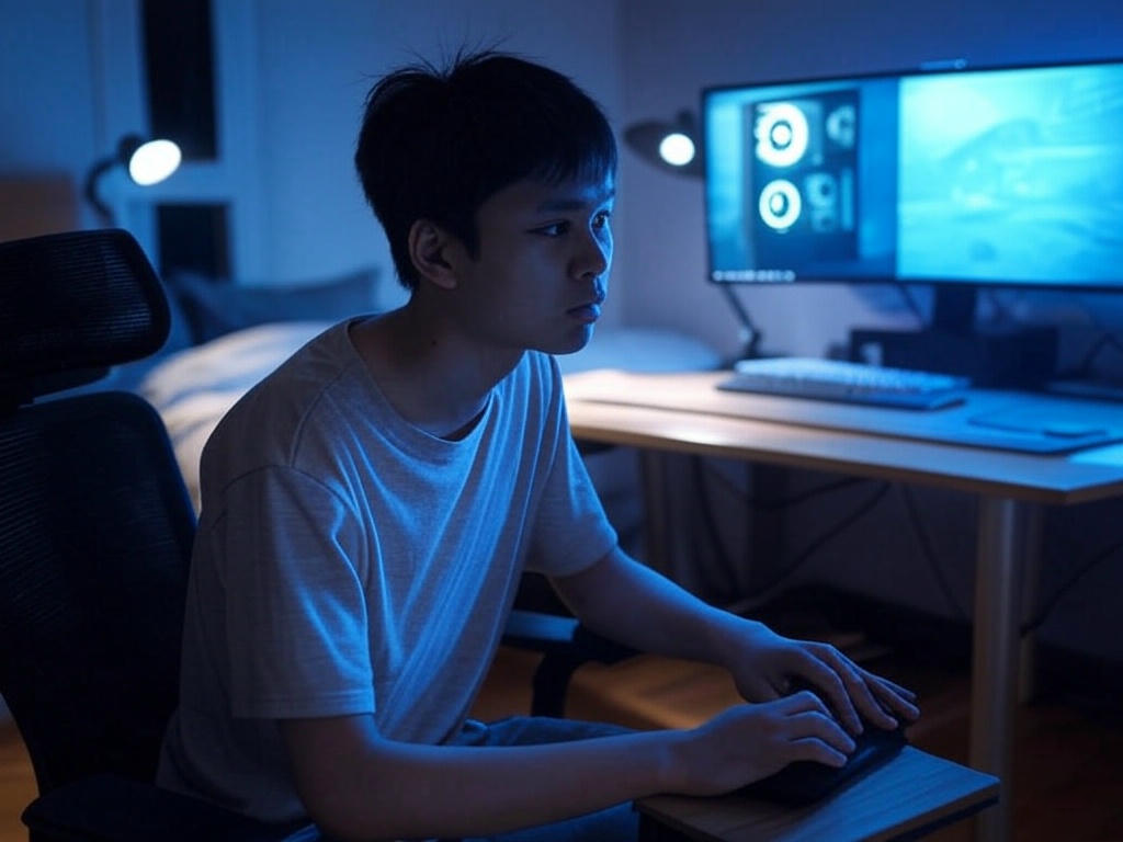 desk lamp and monitor glow
