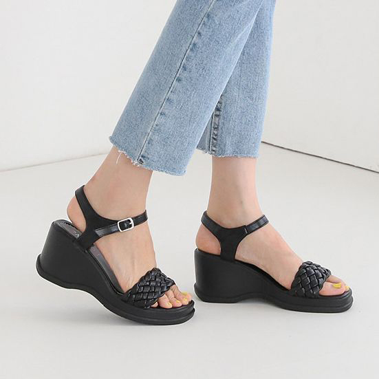  짜임밴딩 6.5cm 웨지 샌들