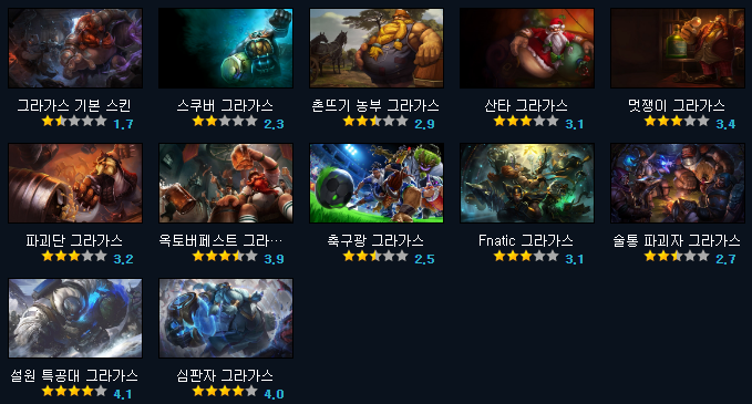  롤 그라가스 스킨 종류