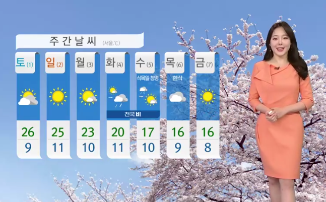  날씨 주간예보 전국 날씨 주간예보 3월 31일~4월 9일(벚꽃 만개시기)