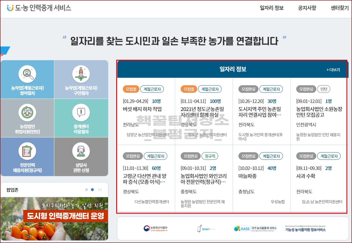도농인력중개사이트 일자리정보