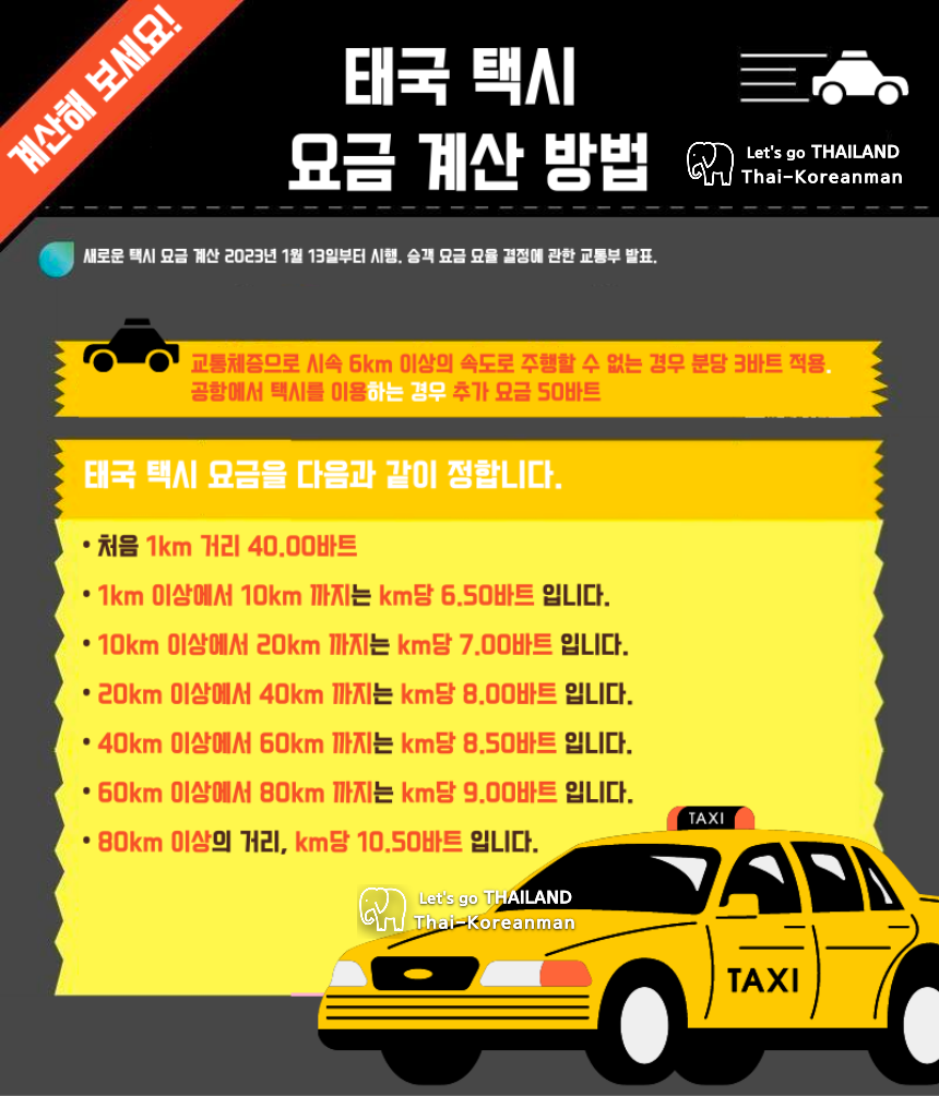 태국 택시요금 계산 방법 사진