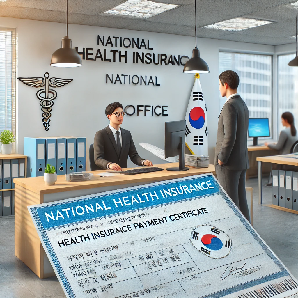 국민건강보험공단에서 납부 확인서를 발급받는 한국인