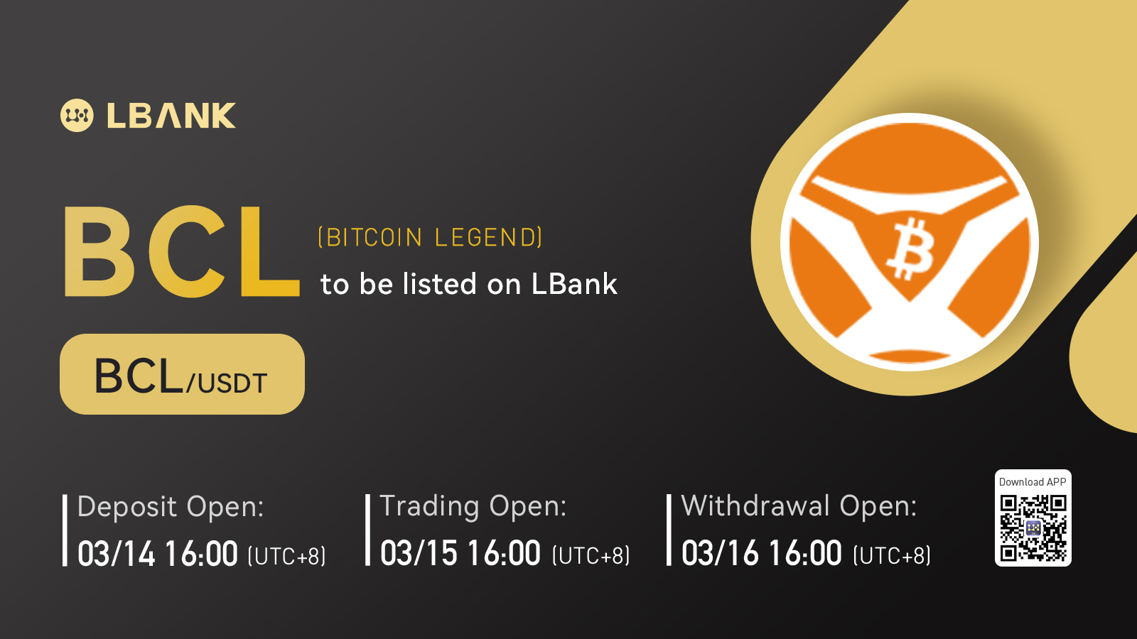  비트코인 레전드 Lbank 거래소 상장 공지
