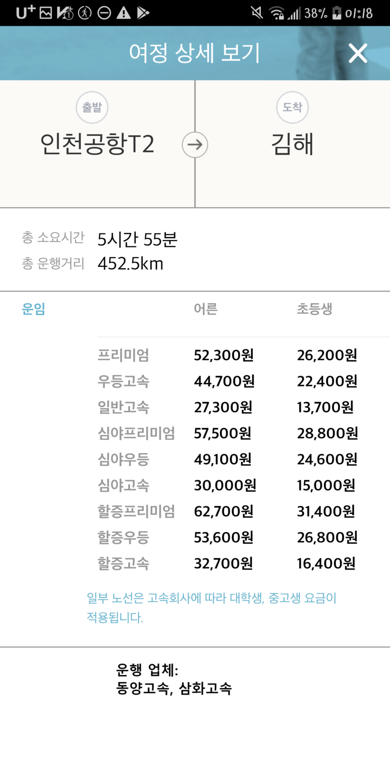 광주-속초, 거진-부산, 인천-울진, 서울-완도, 인천공항-김해, 인천-서부산 [시외버스, 고속버스 최장거리 노선 순위 논쟁] 3