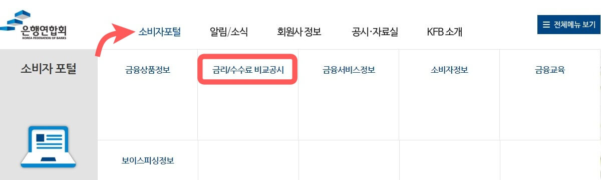 은행연합회-소비자포털-첫화면