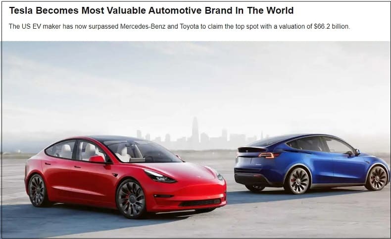 테슬라&#44; 가장 가치 있는 자동차 브랜드 1위 ㅣ 글로벌 전기차 순위 Tesla Becomes Most Valuable Automotive Brand In The World