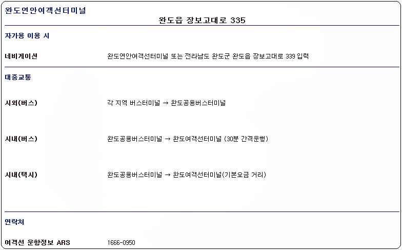 완도 여객선 터미널 위치 및 주소