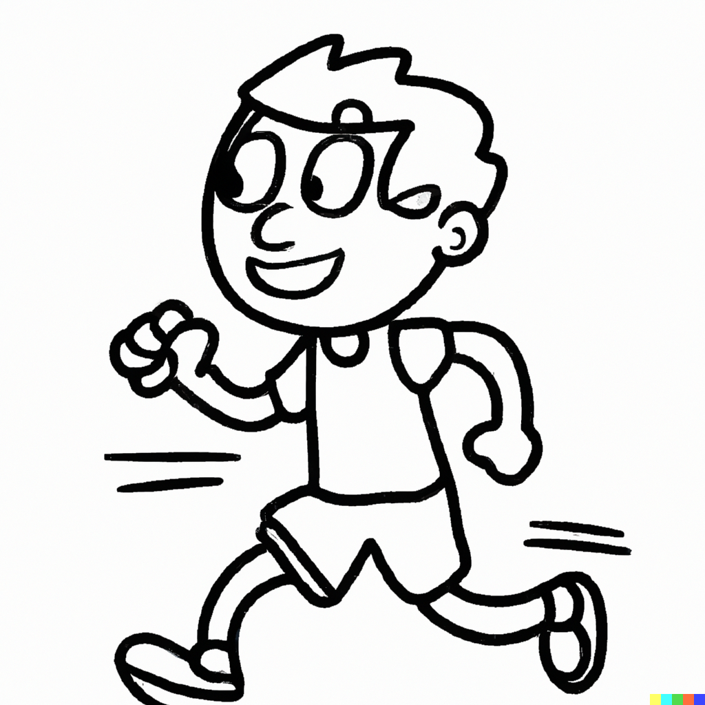 A cartoon drawing of running people