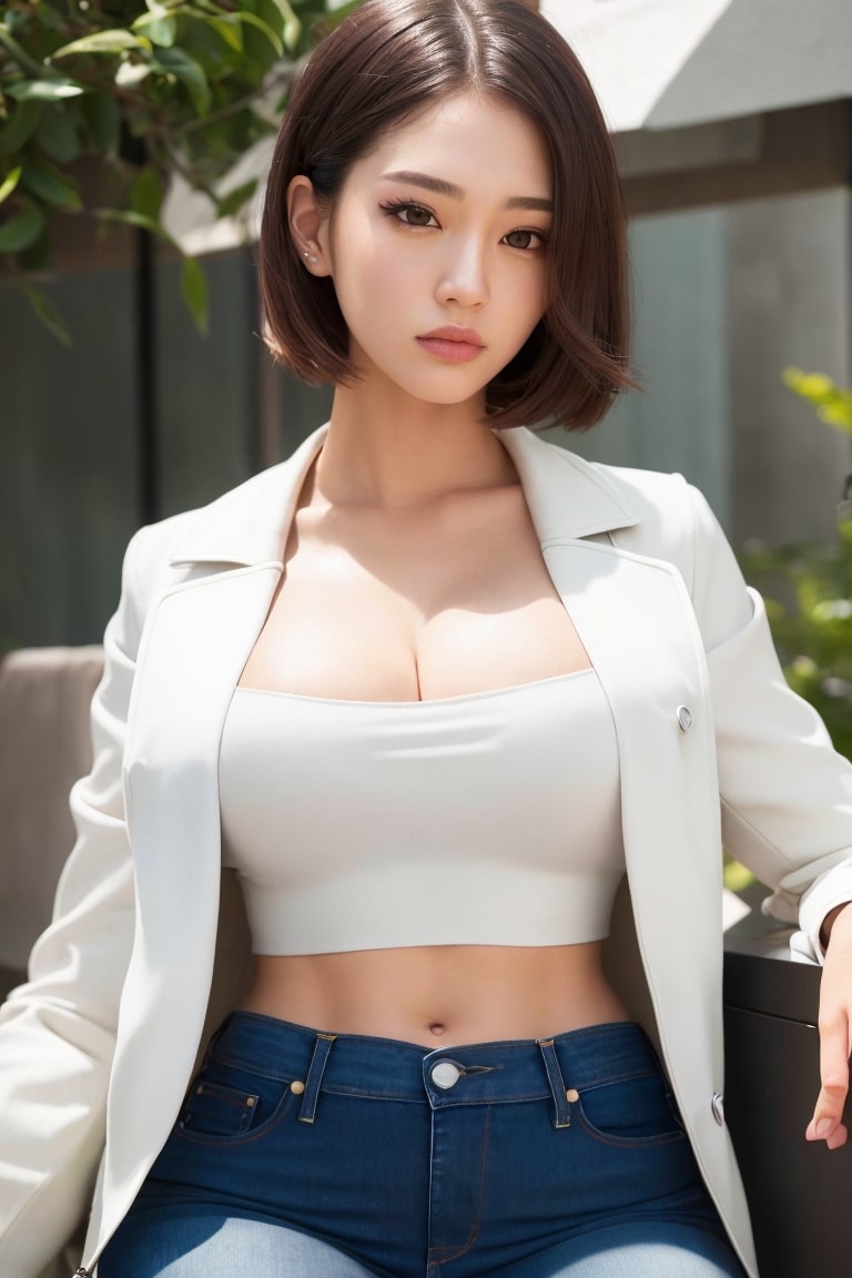  AI로 튜브탑에 청바지 입은 여자 그리기