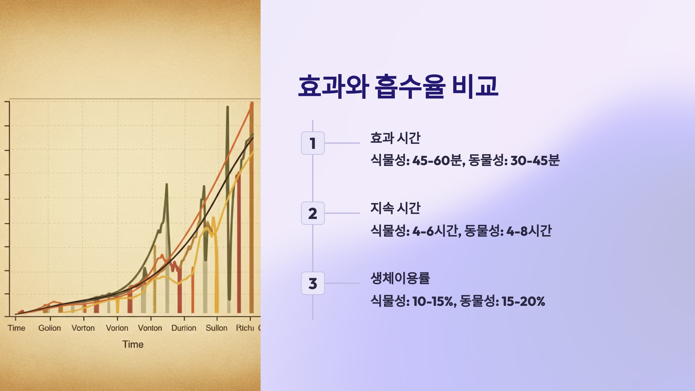 효과와 흡수율을 비교한 PPT 이미지